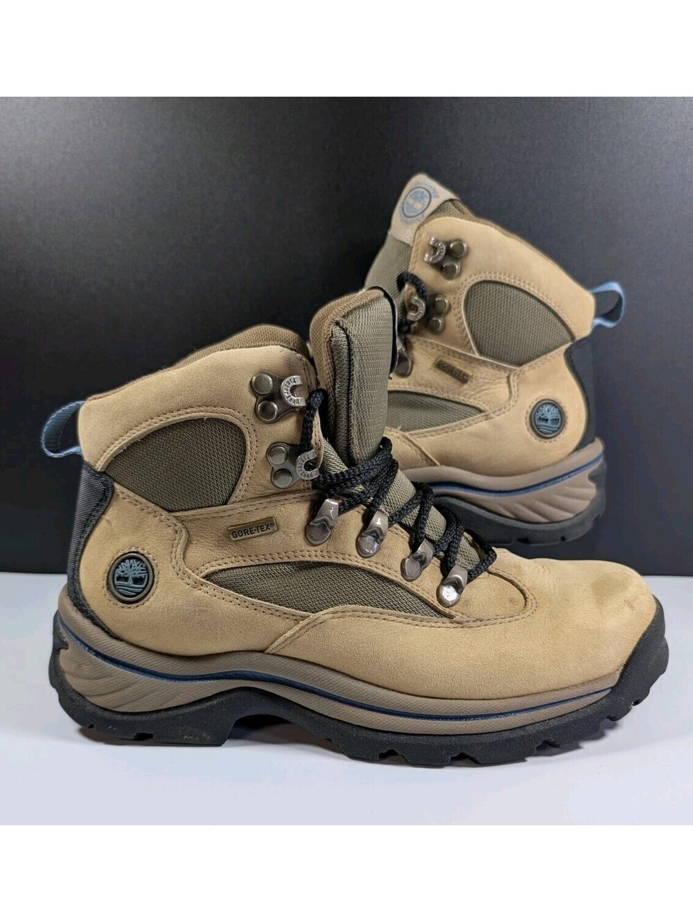 Timberland Womens 6.5 Tan Gore Tex Leather Hiking Boots Waterproof Trail Vintage